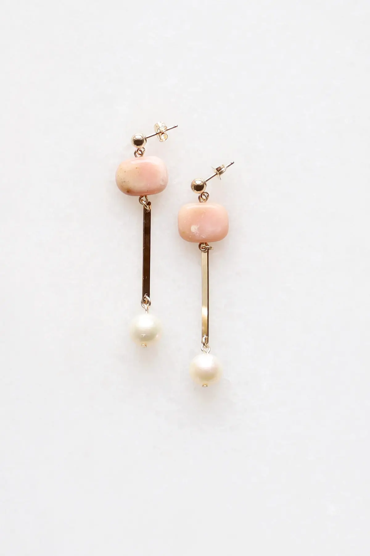 Pink Opal and Pearl Earrings
