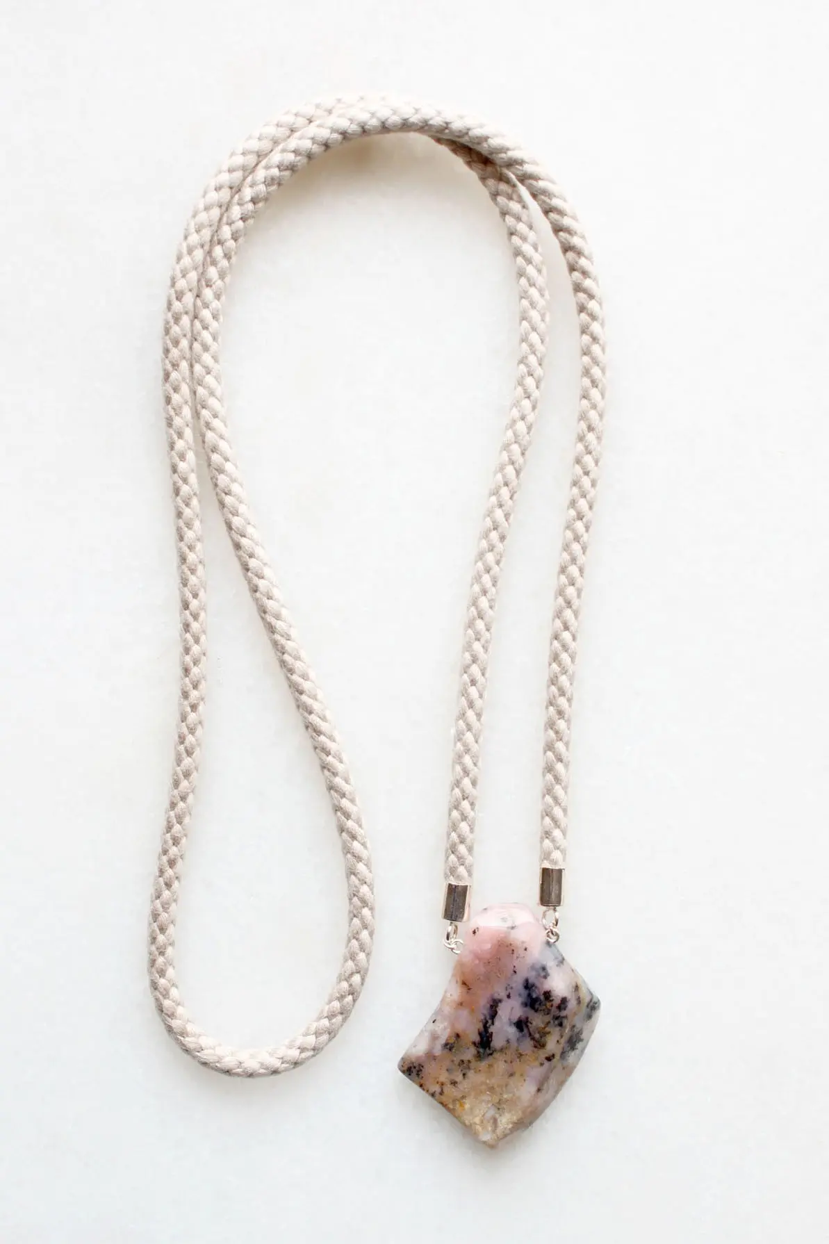 Pink Opal and Braided Cord Necklace - sterling silver
