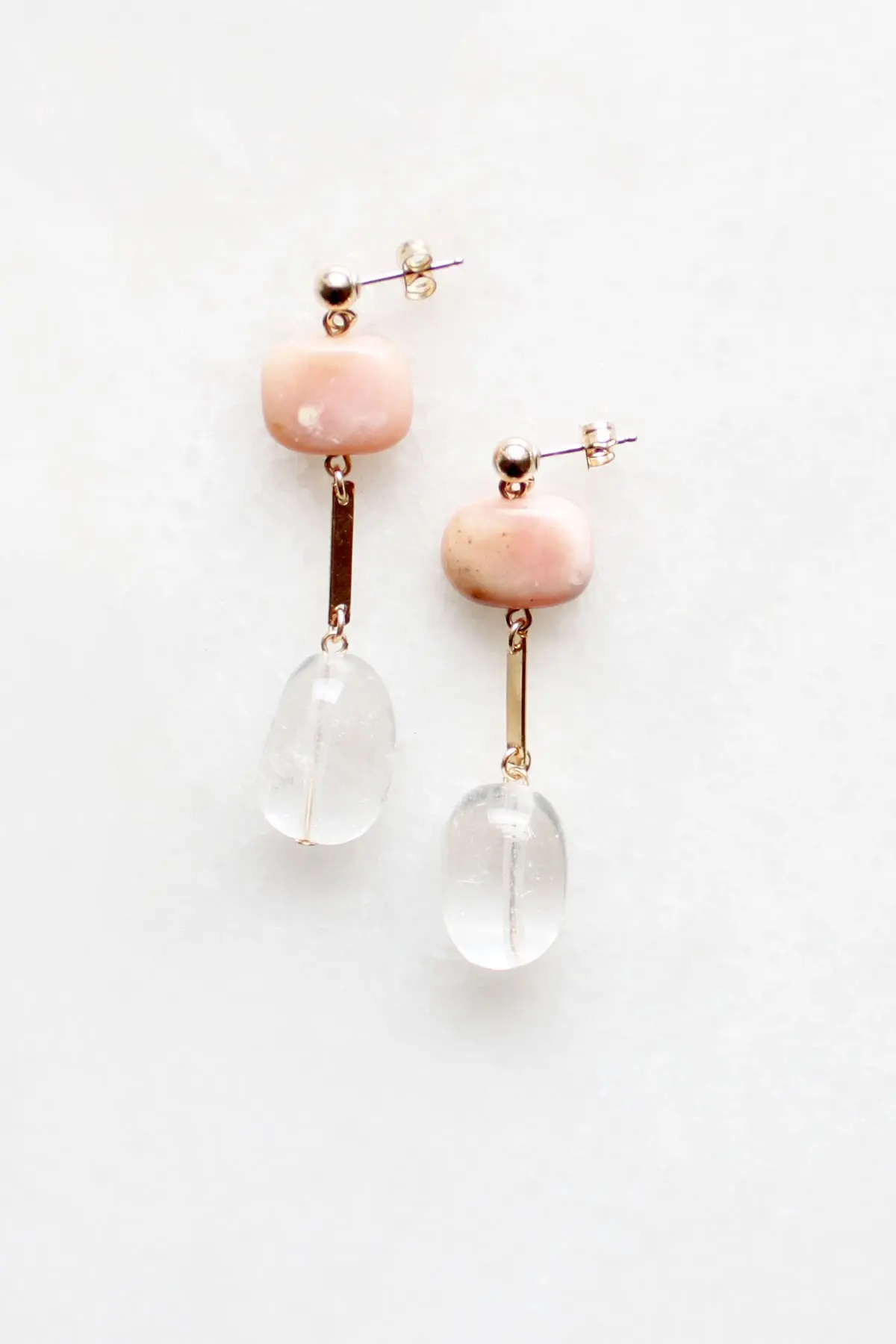 Pink Opal and Quartz Earrings