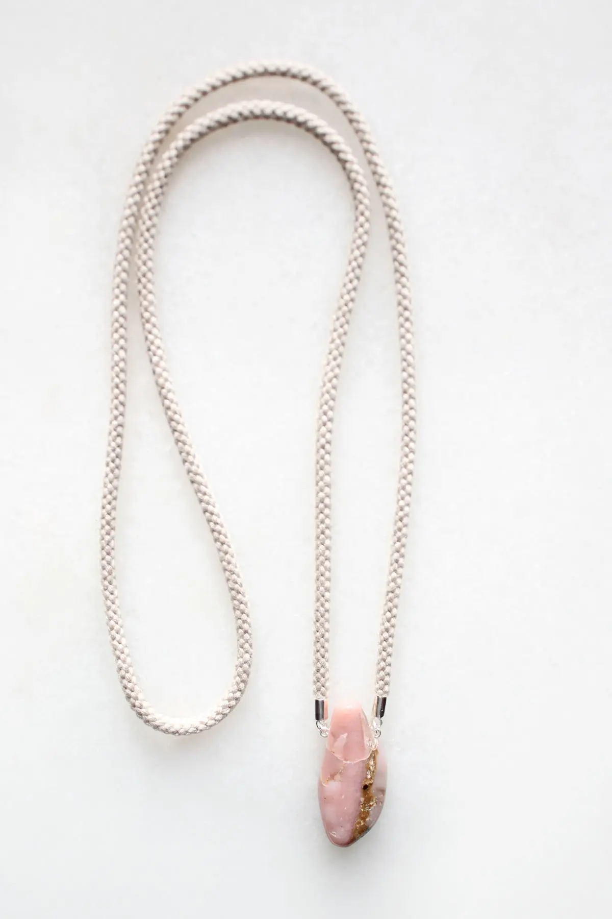 Pink Opal and Braided Cord Necklace - sterling silver