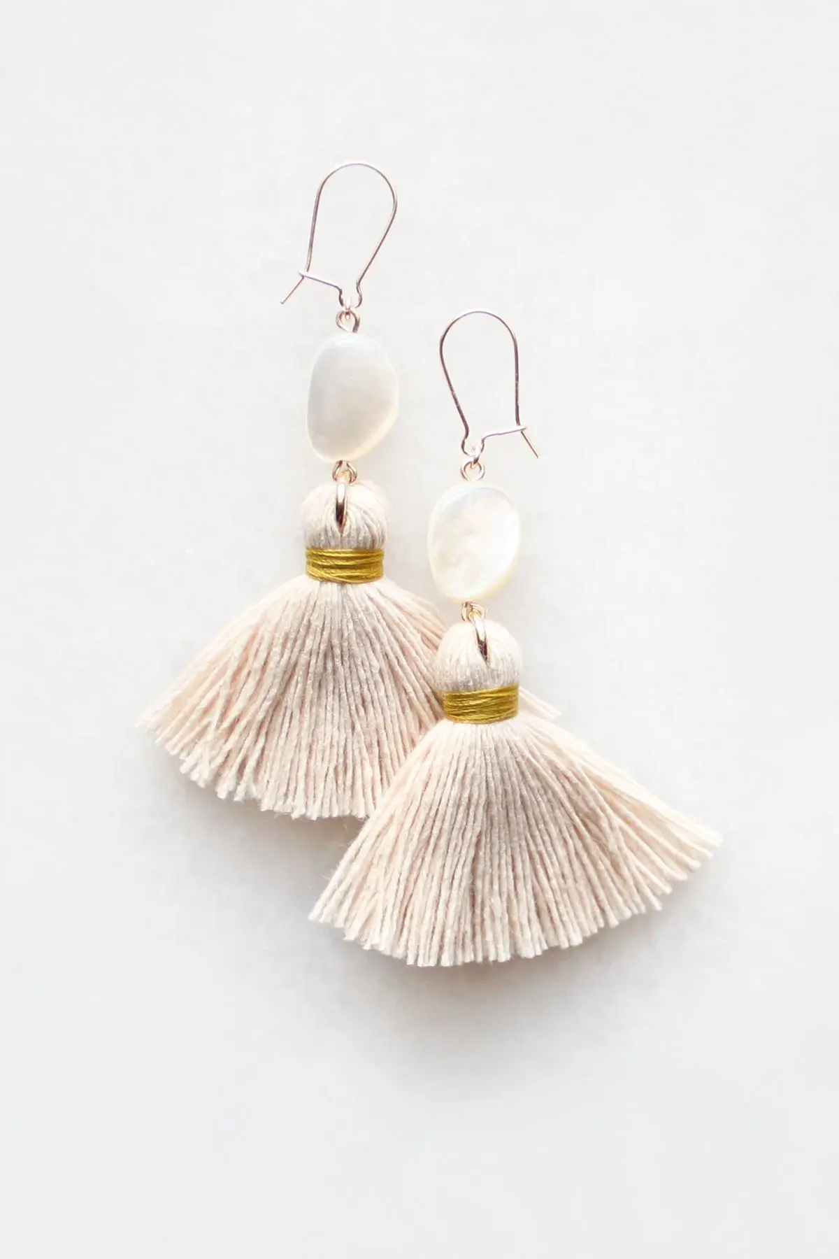 Mother of Pearl Tassel Earrings in Peach Blush - small