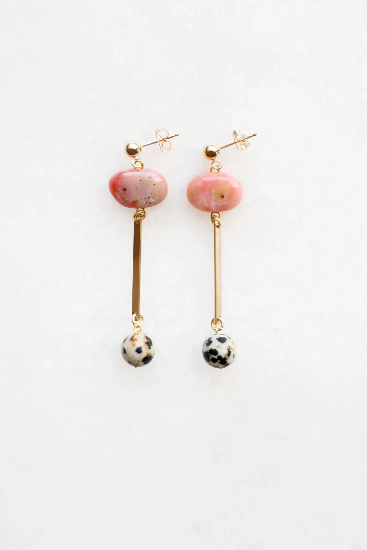 Pink Opal and Dalmatian Stone Earrings
