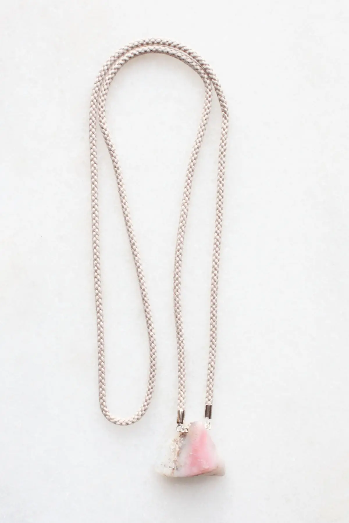Pink Opal and Braided Cord Necklace - sterling silver