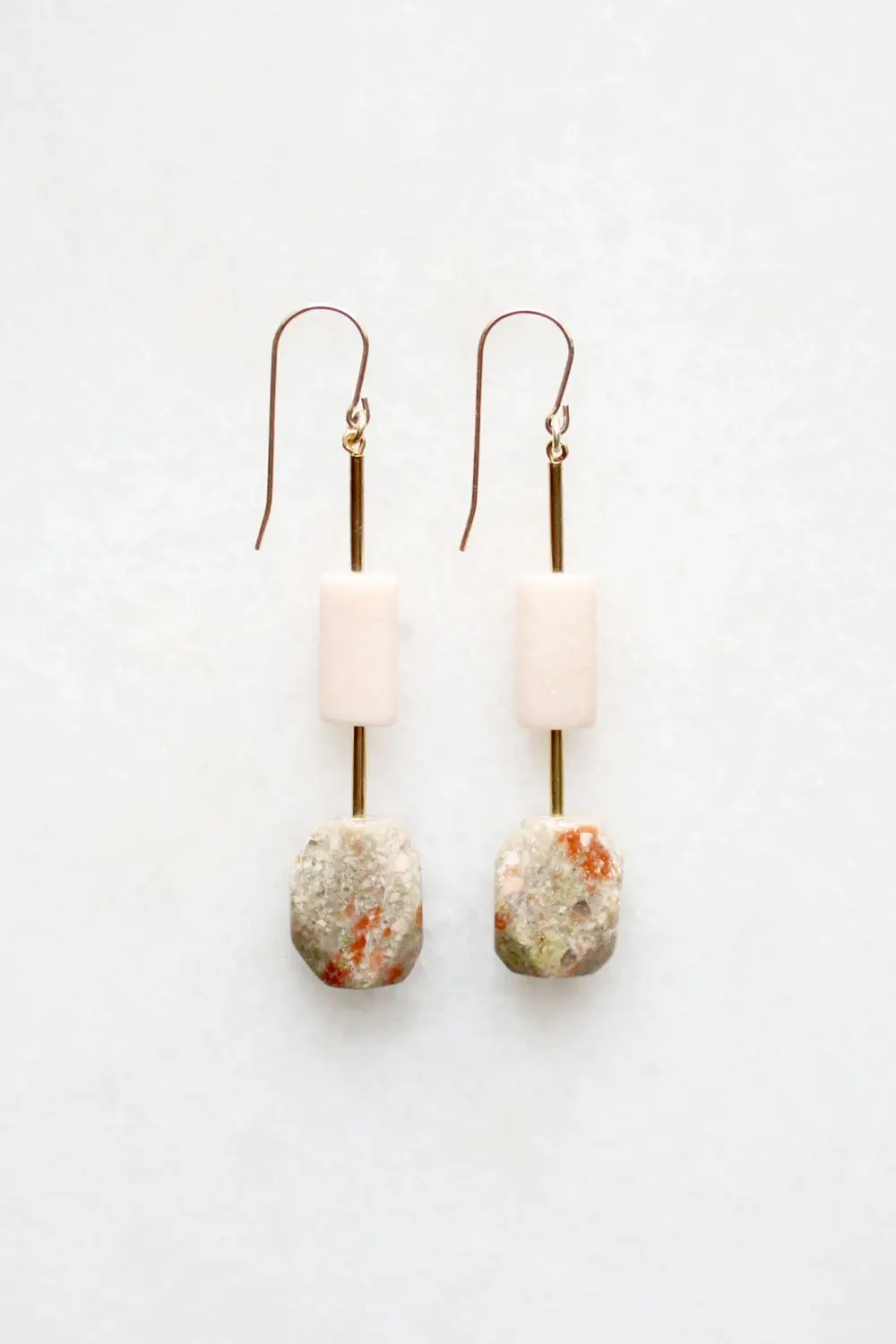Pink Opal and Feldspar Earrings