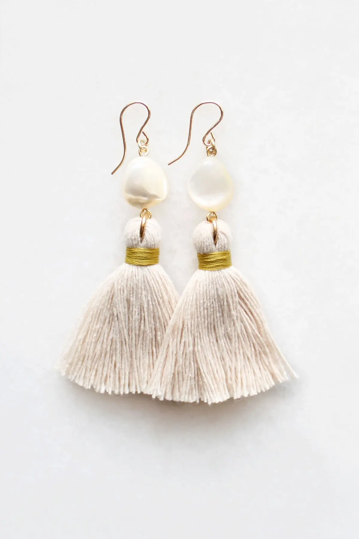 Mother of Pearl Tassel Earrings in Peach Blush