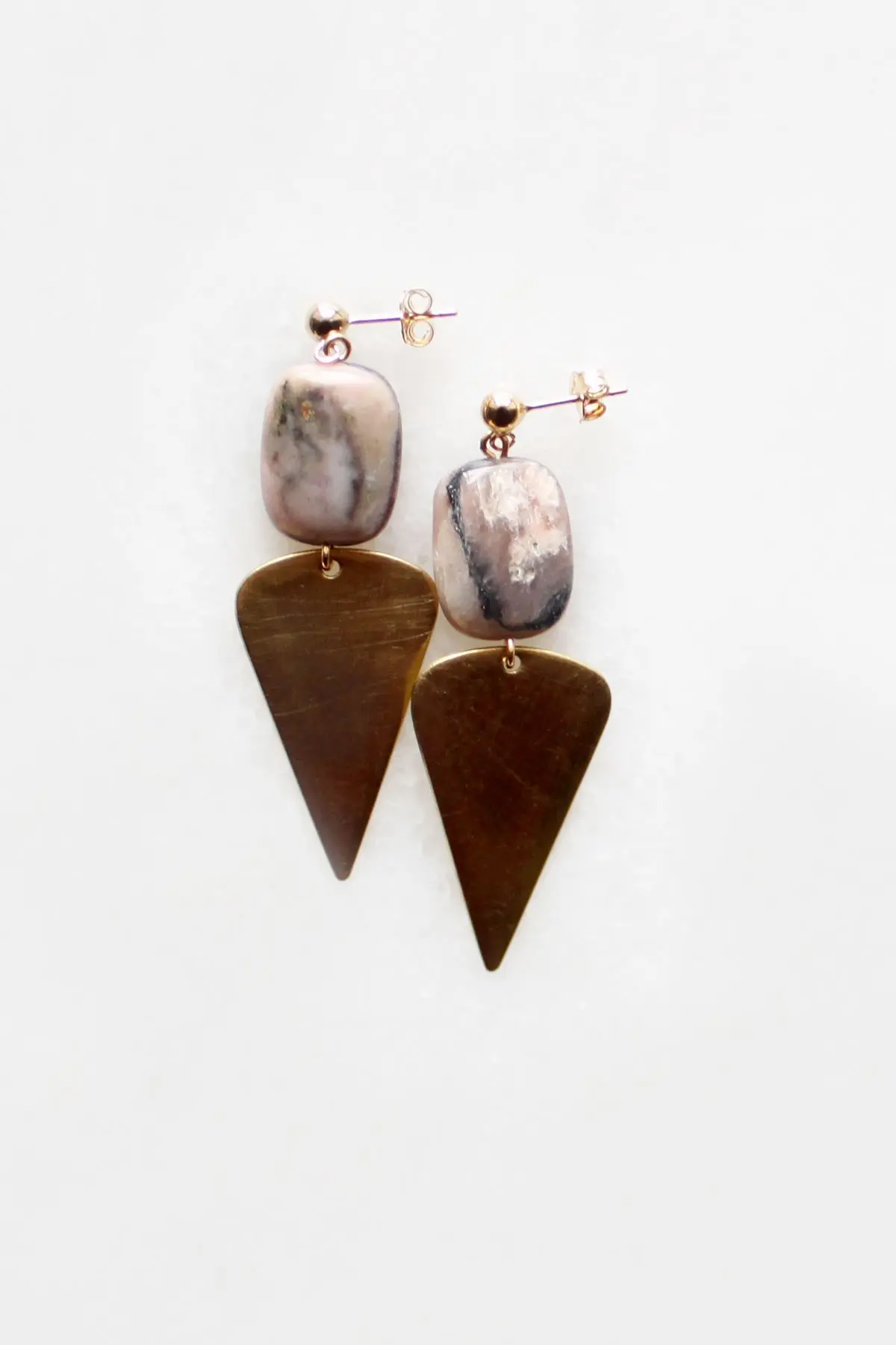 Peruvian Opal and Brass Drop Earrings