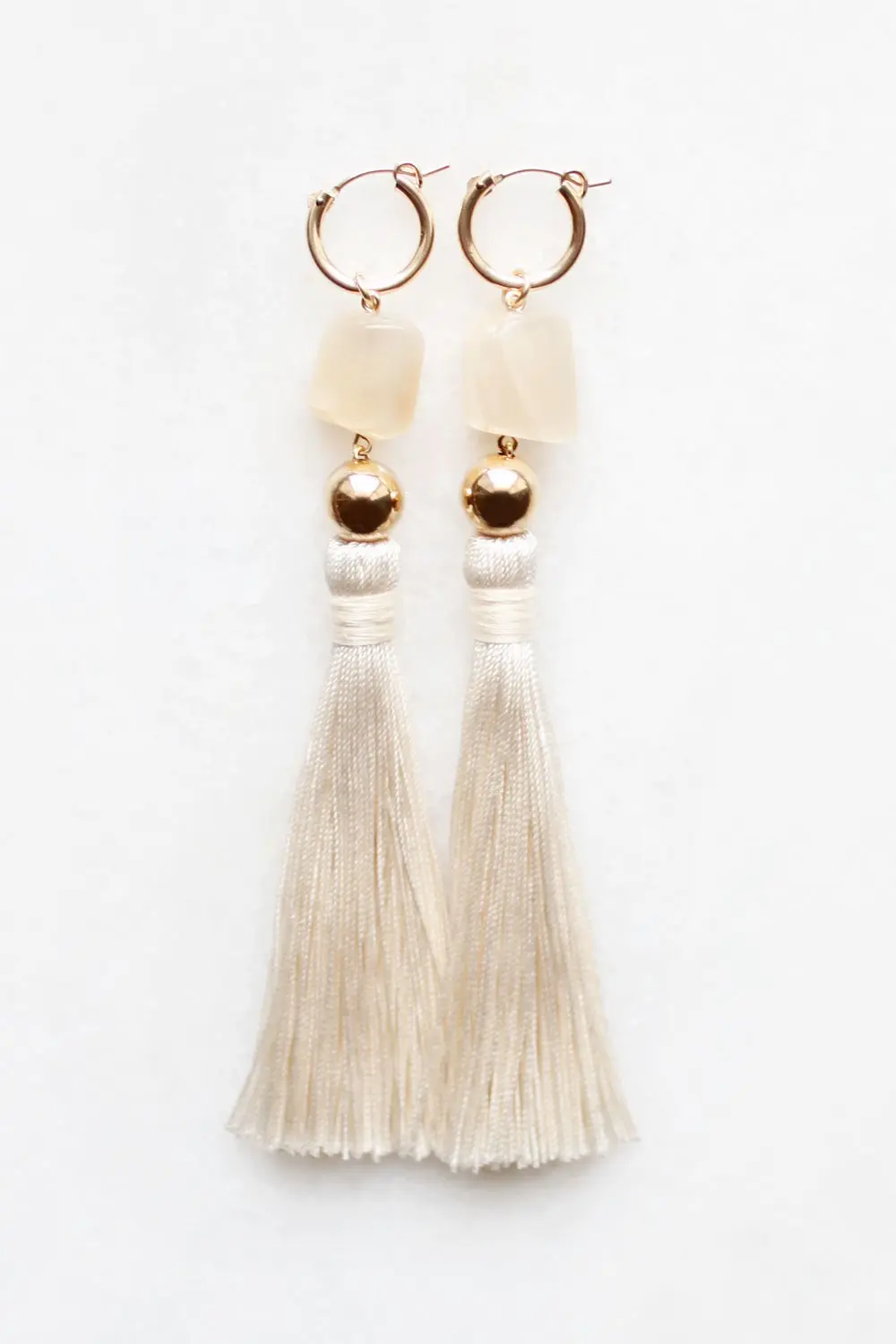 Moonstone and Silk Tassel Earrings