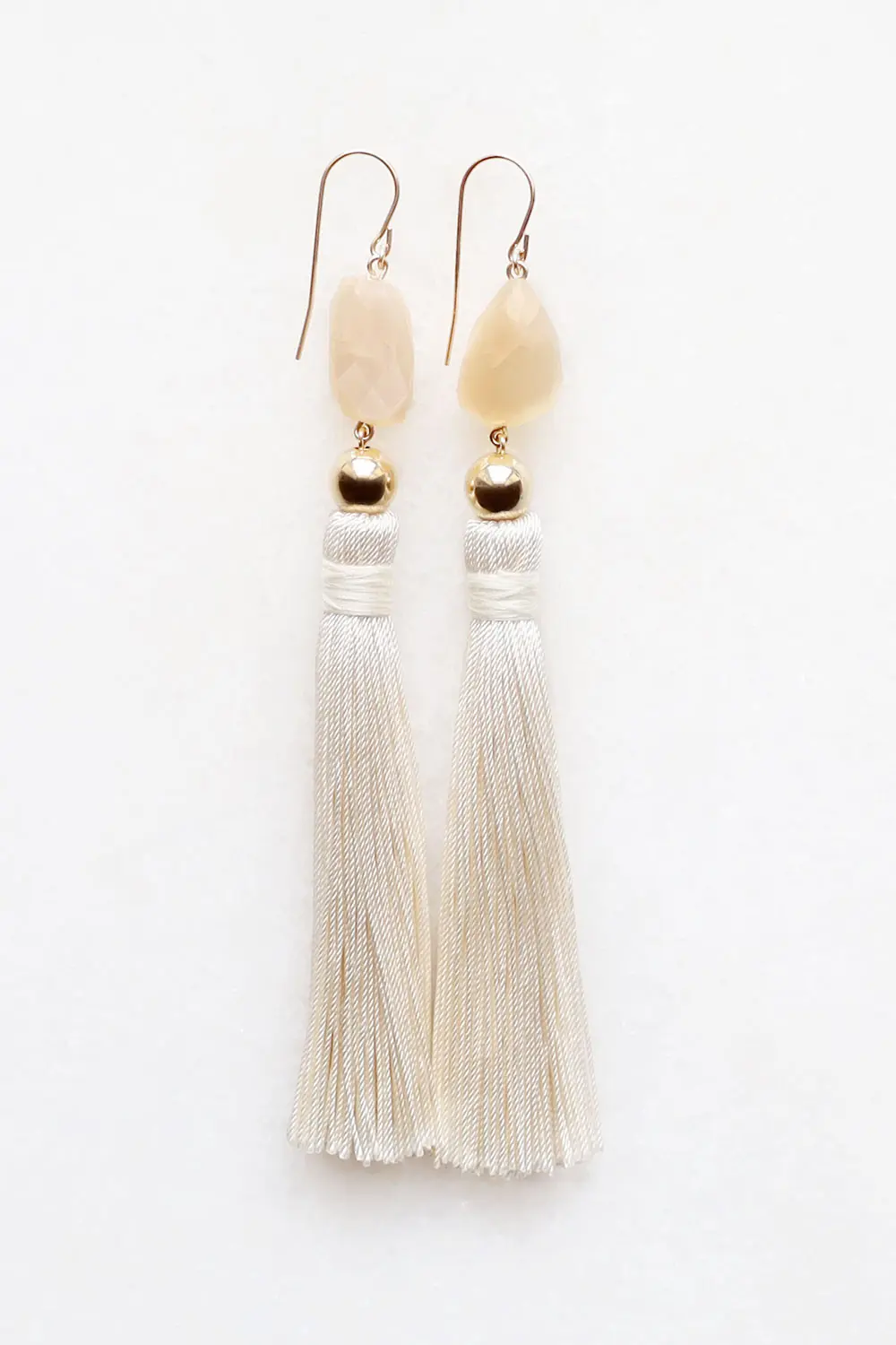 Moonstone and Silk Tassel Earrings