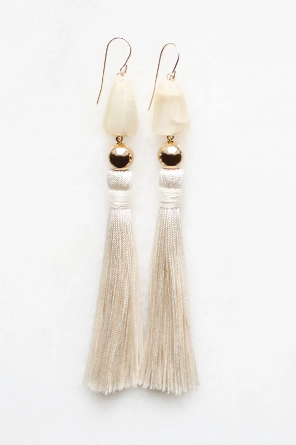 Moonstone and Silk Tassel Earrings